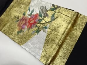 引箔螺鈿牡丹模様名古屋帯